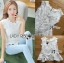 เสื้อเกาหลี พร้อมส่ง เสื้อแขนกุด คอสูงผ้าลูกไม้ตกแต่งชาย