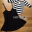 พร้อมส่ง เซ็ตเสื้อทรงบอดี้คอนลายทางและเอี้ยมกระโปรงสีดำ