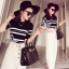 พร้อมส่ง เสื้อทอไหมพรมเนื้อนุ่ม เล่นลายขวางโทนขาวดำ