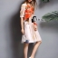 พร้อมส่ง Long Dress ทรงตรง แขนสั้น แต่งลายดอกสีส้ม