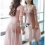 เดรสเกาหลี พร้อมส่ง เดรสยาว ผ้าชีฟองตกแต่งลายสีทอง