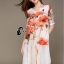 พร้อมส่ง Long Dress ทรงตรง แขนสั้น แต่งลายดอกสีส้ม