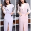 พร้อมส่ง ชุดเอี๊ยมกึ่งเดรสคอ V กระโปรงทรงเข้ารูป
