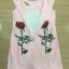 พร้อมส่ง Mini Dress โทนสีชมพูนม แต่งลายเพ้นลานดอกกุหลาบ