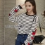 พร้อมส่ง เสื้อแขนยาวทรงโอเวอร์ไซส์ลายขวาง
