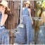 เสื้อผ้าเกาหลี พร้อมส่ง จัมป์สูท ผ้าพลีตสีน้ำเงิน