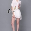 พร้อมส่ง long shirt สีขาวแขน ห้าส่วนเพ้นลวดลายกิ่งดอกไม้