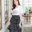 เสื้อผ้าเกาหลี พร้อมส่ง Set เสื้อ+กระโปรงลายจุด