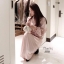 ชุดเดรสเกาหลี พร้อมส่ง เดรสยาว ด้านหน้าจับจีบสมอคย่น