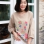 เสื้อเกาหลี พร้อมส่ง เสื้อผ้าฝ้าย ปักดอกไม้วินเทจ