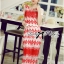 พร้อมส่ง เดรสแขนสั้นผ้าซิลค์ชีฟองปักลายชนเผ่าสีแดง