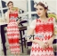 พร้อมส่ง เดรสแขนสั้นผ้าซิลค์ชีฟองปักลายชนเผ่าสีแดง