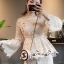 เสื้อผ้าเกาหลี พร้อมส่ง งานเสื้อเนื้อผ้าลูกไม้ทรงคอตั้ง