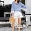 เสื้อเกาหลี พร้อมส่ง เสื้อ เนื้อผ้าคอตตอนพิมพ์ลายริ้ว