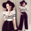พร้อมส่ง เสื้อทอไหมพรมเนื้อนุ่ม เล่นลายขวางโทนขาวดำ