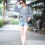 เสื้อเกาหลี พร้อมส่ง เสื้อคอวีแขนยาวห้าส่วน