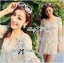 พร้อมส่ง มินิเดรสผ้าถักโครเชต์ลายดอกไม้สีนู้ด