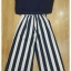 เสื้อผ้าเกาหลี พร้อมส่ง จั๊มสูท ลายริ้วขาวกรม