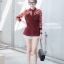 เสื้อเกาหลี พร้อมส่ง เสื้อเชิ้ต ดอกไม้บ่าซีทรู