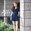 เสื้อผ้าเกาหลี พร้อมส่ง จั๊มสูท ยีนส์ กระดุม4เม็ดที่อก
