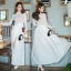 พร้อมส่ง เดรสแฟชั่นสีขาวเย็บต่อกับกระโปรงอัดพีท