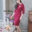 ชุดเดรสเกาหลี พร้อมส่ง Dress สีพื้นแขนสามส่วน