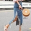 พร้อมส่ง กระโปรงยีนส์ เอวสูง ยาว5ส่วน