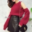 เสื้อเกาหลี พร้อมส่ง เสื้อไหมพรม เว้าไหล่แต่งแขนพอง