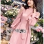 เดรสเกาหลี พร้อมส่ง ชุดเดรส ผ้าคอตตอนสีชมพูอ่อน