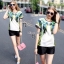 พร้อมส่ง Set เสื้อ เพ้นลายนกแก้วสีเขียว