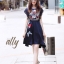ชุดเดรสเกาหลี พร้อมส่ง ชุดเดรส ปัก ผ้าซิลผสม Poleyester