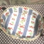 ชิ้นงานดิบ ผักตบชวา ทำ Decoupage งานเพนท์ ตระกร้าทรงรีเตี้ยหูหนัง บุผ้าวินเทจตีตาราง โทนสีน้ำเงินลายสตอเบอร์รี่