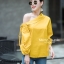 เสื้อเกาหลี พร้อมส่ง เสื้อไหล่เบี่ยง แขนยาวสามส่วน