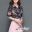 เสื้อผ้าเกาหลี พร้อมส่ง เสื้อเชิ้ต โทนสีกรมพิมพ์ลายดอกไม้