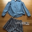 พร้อมส่ง เซ็ตเสื้อเชิ้ตผ้าเดนิมคัทเอาท์ไหล่และกางเกงขาสั้น