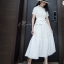 เดรสเกาหลี พร้อมส่ง เดรสตัวยาว งานปักลายดอกเล็ก