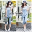 พร้อมส่ง เซ็ตเสื้อผ้าลูกไม้ตกแต่งเดนิมและกางเกง