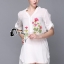 พร้อมส่ง long shirt สีขาวแขน ห้าส่วนเพ้นลวดลายกิ่งดอกไม้