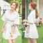 พร้อมส่ง เดรสสีขาวมีปกตกแต่งกระเป๋าปักลาย