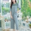 เสื้อผ้าเกาหลี พร้อมส่ง Jump Suit คอกลม แขนสามส่วน