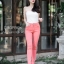 พร้อมส่ง กางเกงยีนส์ สกินนี่ เอวสูง สีโอรส