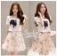 พร้อมส่ง ชุดเซตเสื้อขาวแขนสั้นลายผู้หญิงแต่งโบว์เพรช