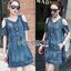 พร้อมส่ง เดรสผ้าเดนิมฟอกสีคัทเอาท์ไหล่