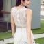 เสื้อผ้าเกาหลี พร้อมส่ง เสื้อแขนกุด ผ้าทอลายลูกไม้โปร่ง