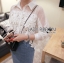 พร้อมส่ง เชิ้ตผ้าลูกไม้ตกแต่งผ้าตาข่ายสีขาวสุดเก๋