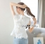 พร้อมส่ง เสื้อแขนกุดคอสูงผ้าลูกไม้ตกแต่งชาย