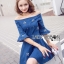 พร้อมส่ง มินิเดรสผ้าเดนิมทรงเปิดไหล่