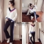 เสื้อผ้าเกาหลี พร้อมส่ง เสื้อกางเกงขายาวแต่งคอวี