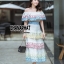 เสื้อผ้าเกาหลี พร้อมส่ง เสื้อคอปก กระโปรงเป็นชั้นๆลายผลไม้