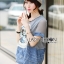 พร้อมส่ง ทีเชิ้ตผ้ายืดตกแต่งผ้าเดนิมพิมพ์ลายมาริลิน